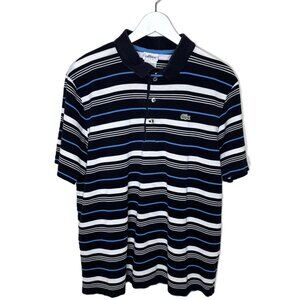 Vintage 80s Lacoste Classic Black, Blue & White Striped Pique Polo Shirt, Size 6